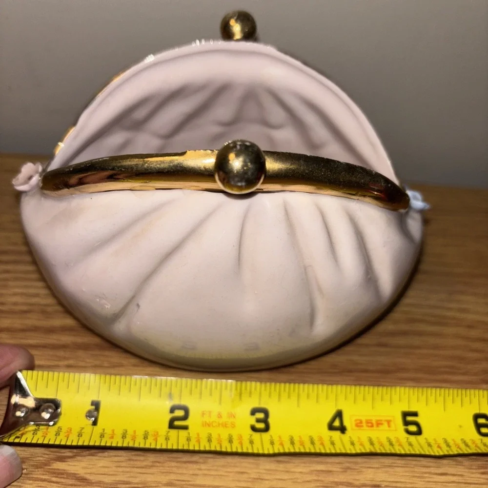 Vintage Lefton Porcelain Purse Shaped Vase  Pink Blue Flowers Gold‎ Accents